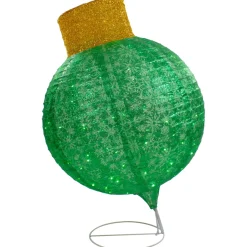 38" Led Lighted Twinkling Green Tinsel Onion Ornament Outdoor Christmas Decoration