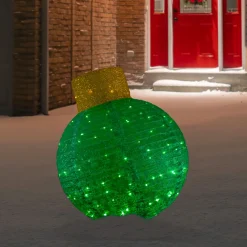 38" Led Lighted Twinkling Green Tinsel Onion Ornament Outdoor Christmas Decoration