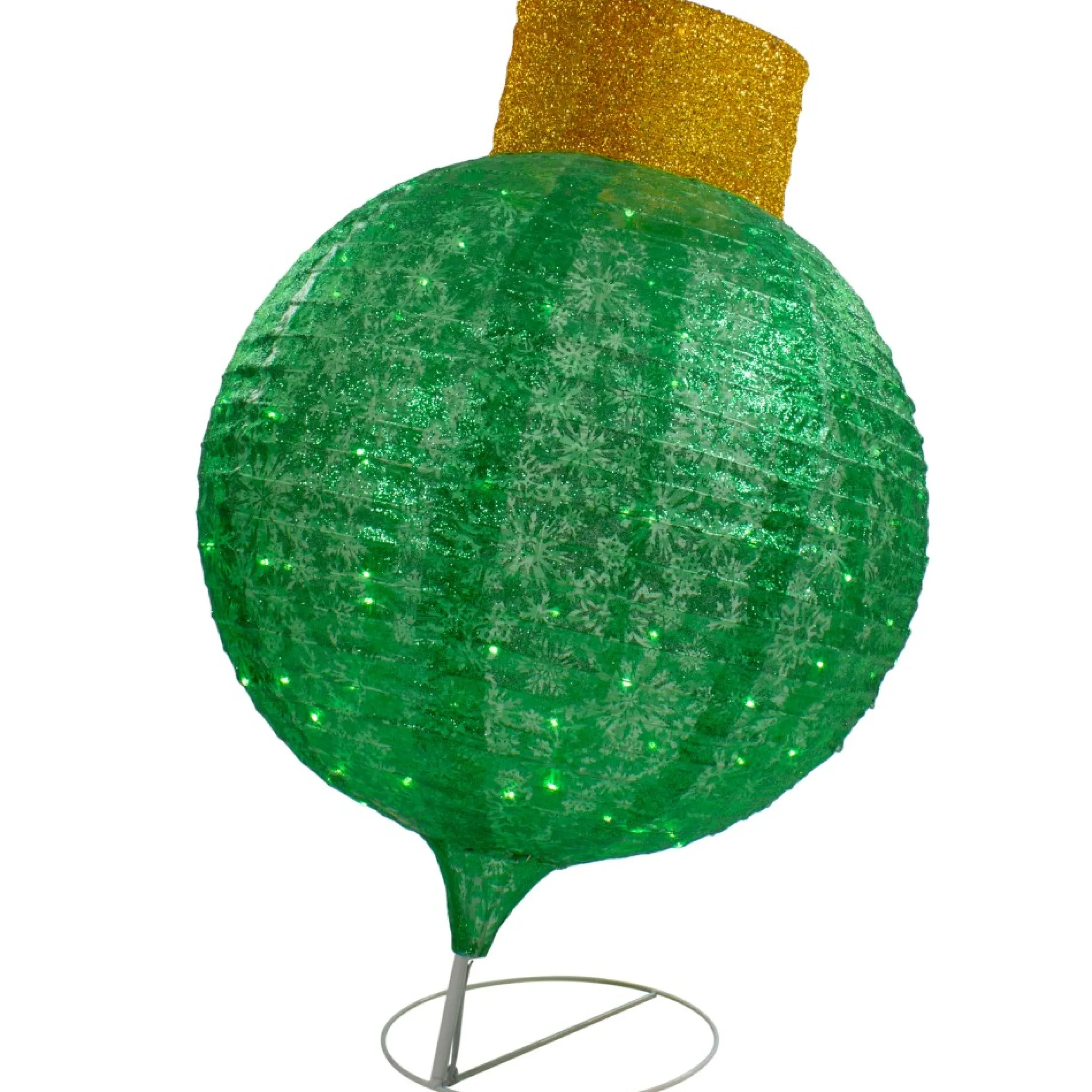 38" Led Lighted Twinkling Green Tinsel Onion Ornament Outdoor Christmas Decoration