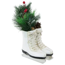 12" Led Lighted White Skates With Floral Arrangement Christmas Decoration