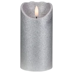 6" Led Silver Glitter Flameless Christmas Decor Candle