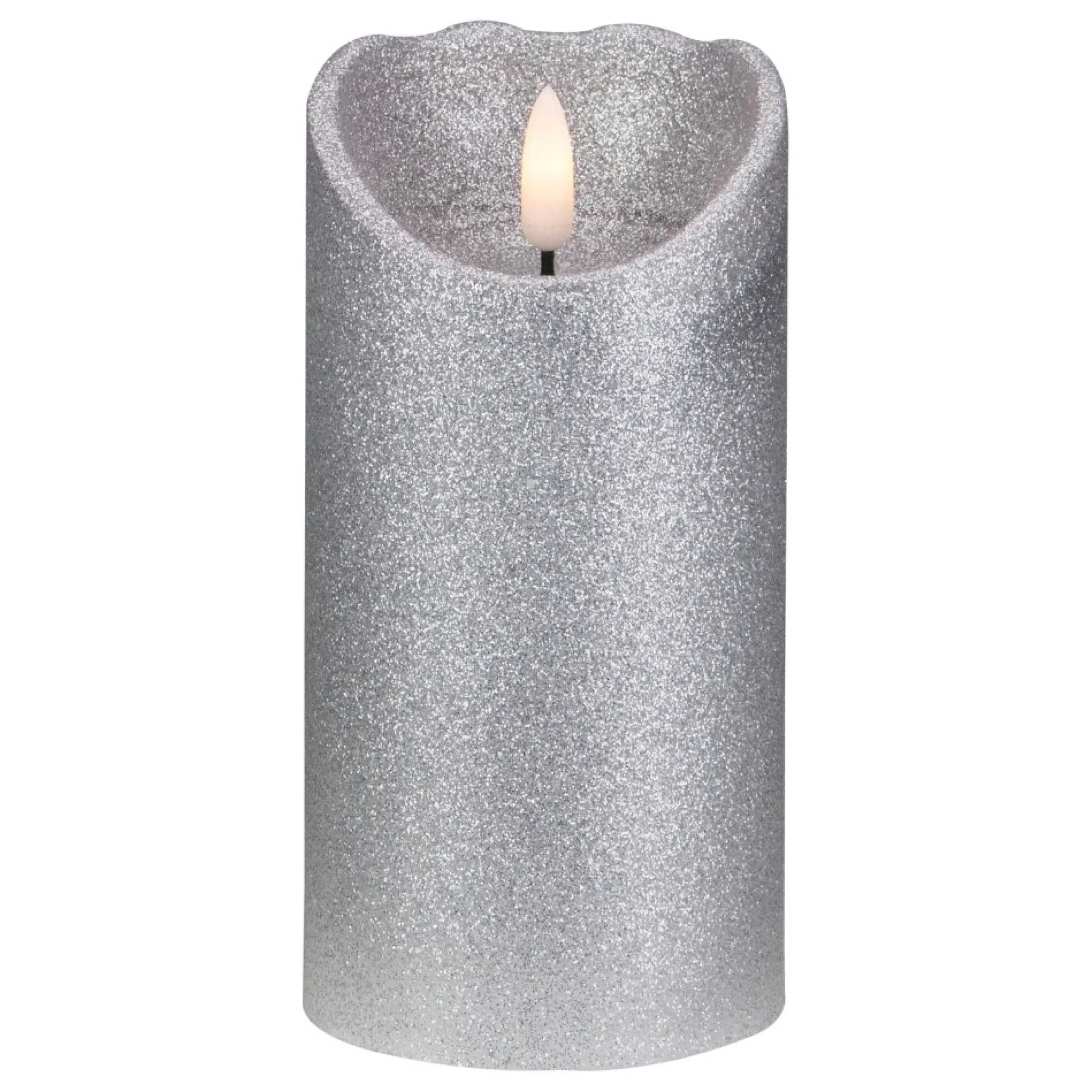 6" Led Silver Glitter Flameless Christmas Decor Candle