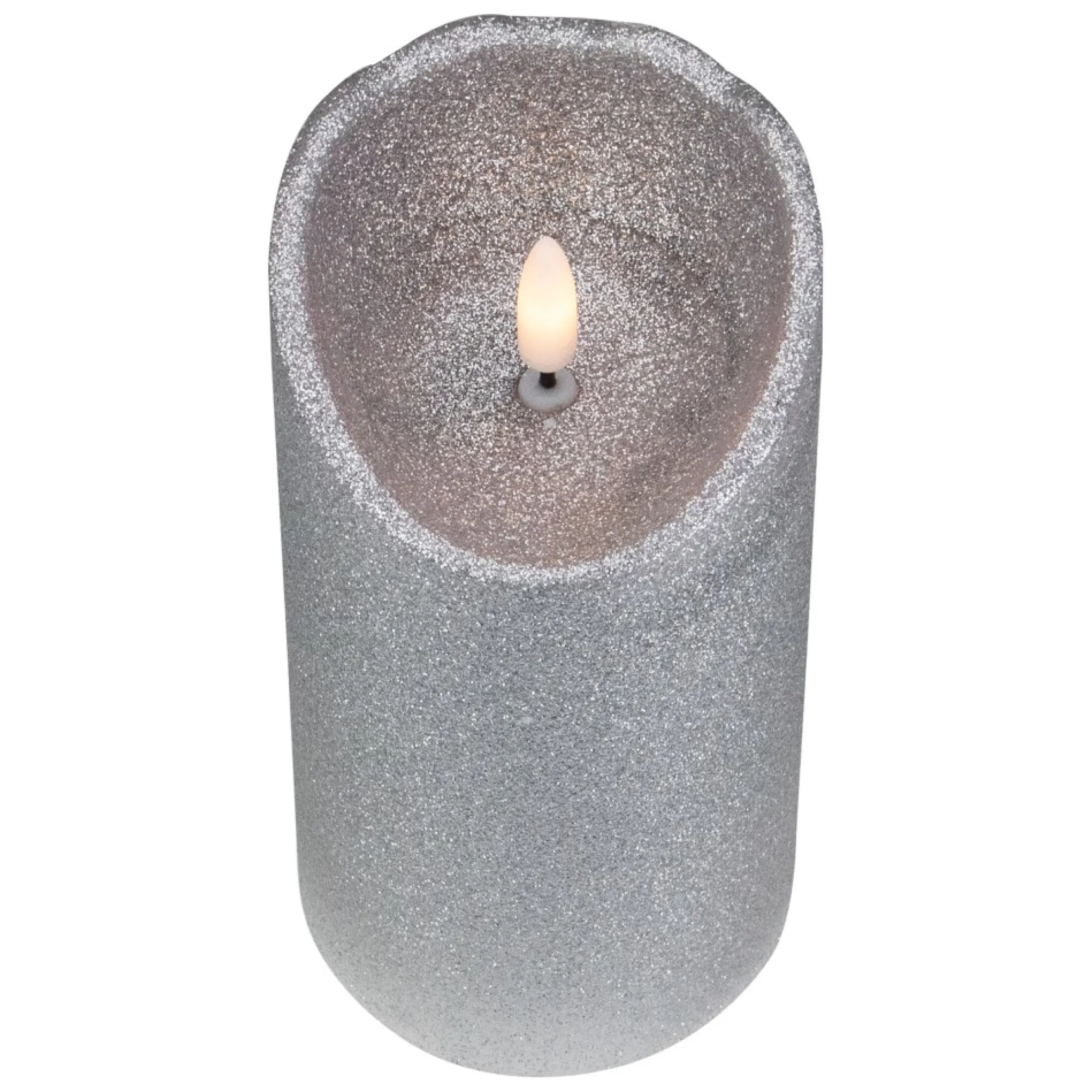 6" Led Silver Glitter Flameless Christmas Decor Candle
