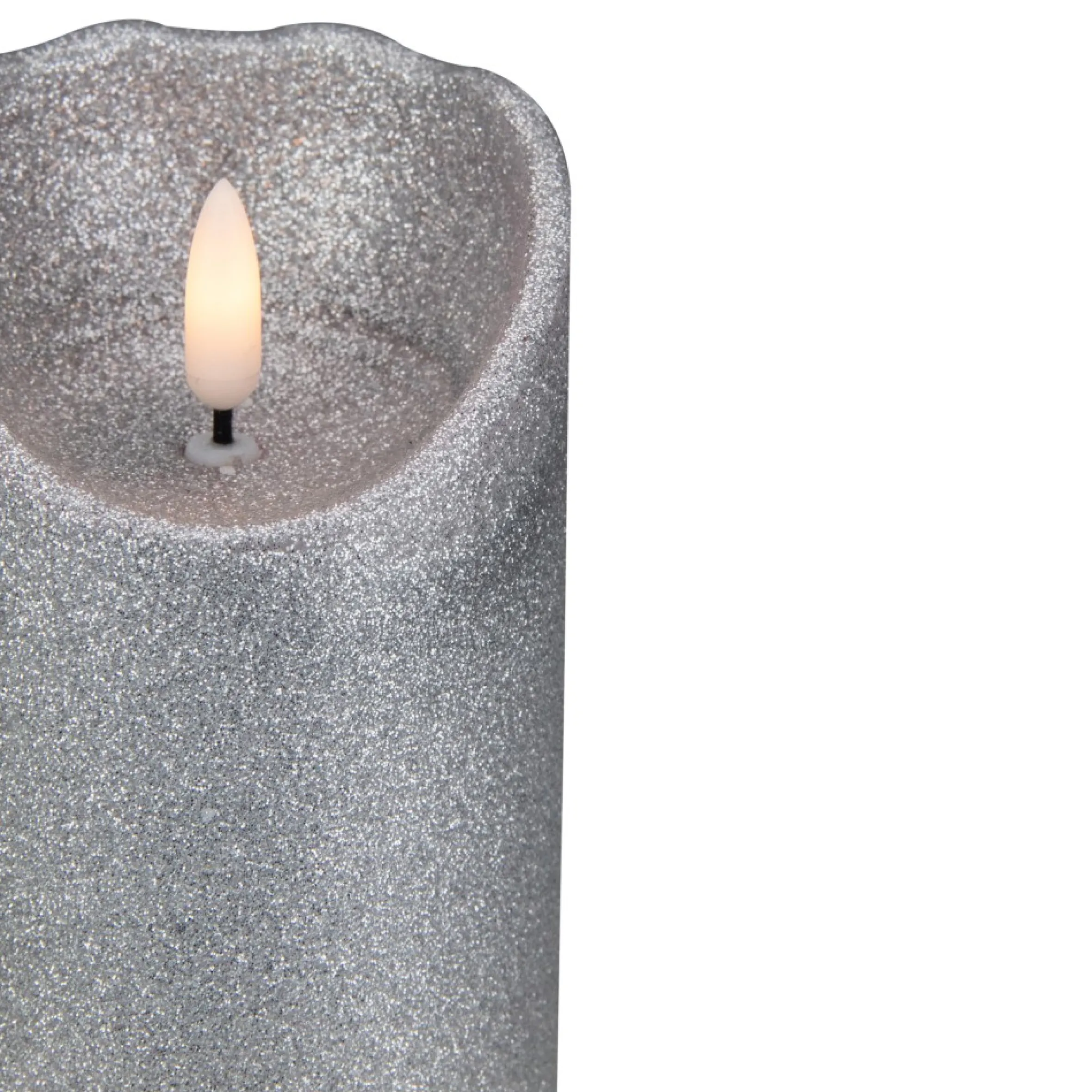 6" Led Silver Glitter Flameless Christmas Decor Candle