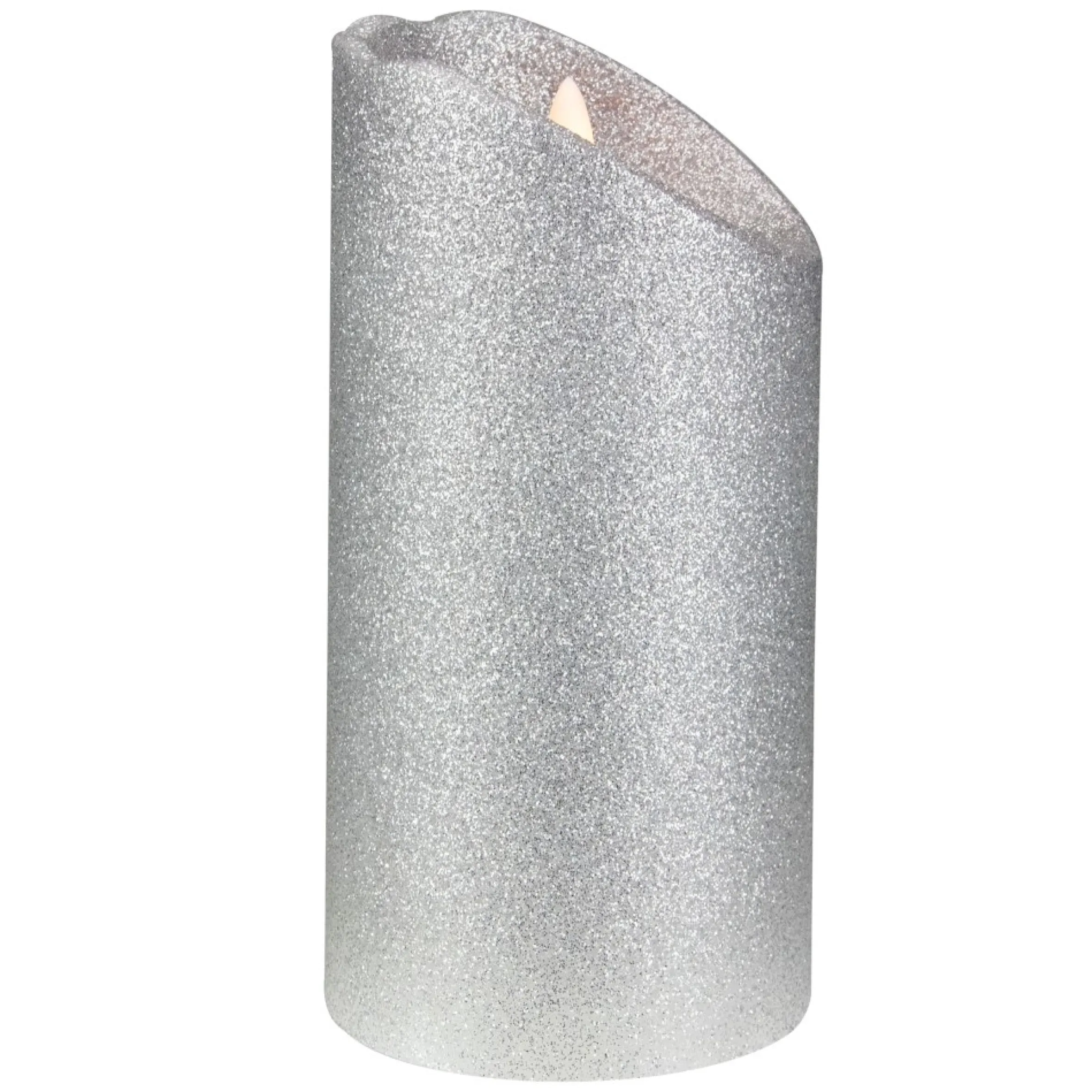 6" Led Silver Glitter Flameless Christmas Decor Candle