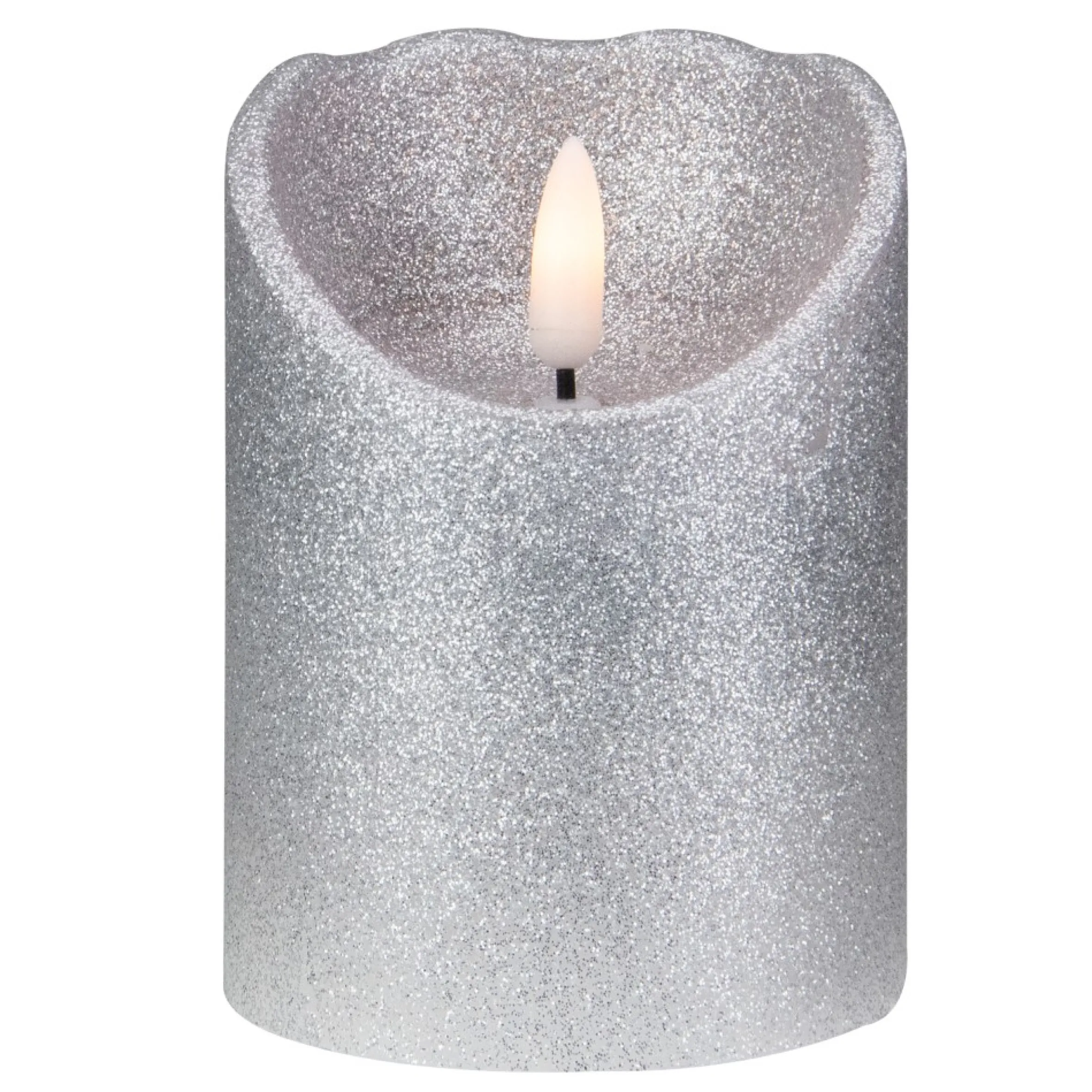 4" Led Silver Glitter Flameless Christmas Decor Candle