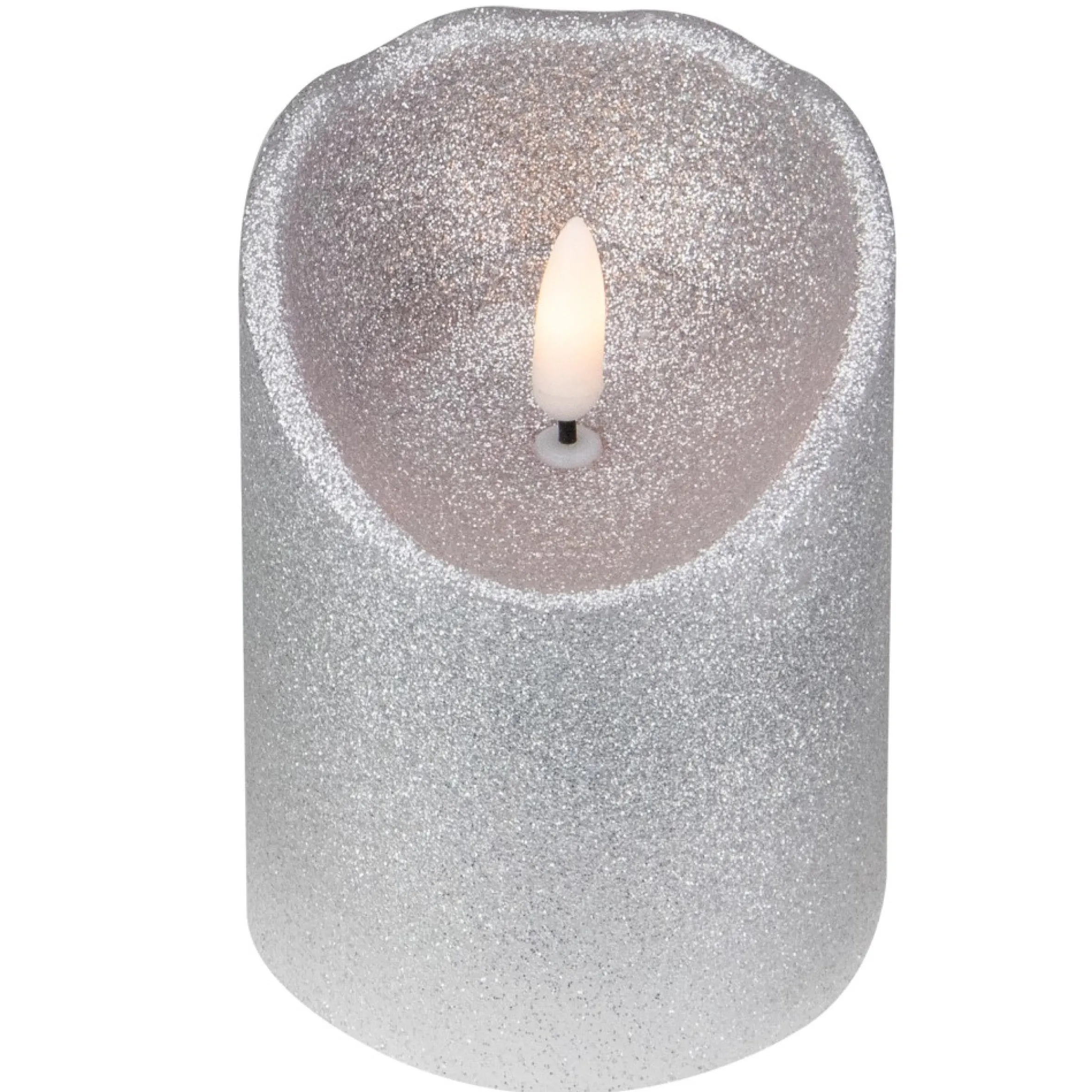 4" Led Silver Glitter Flameless Christmas Decor Candle