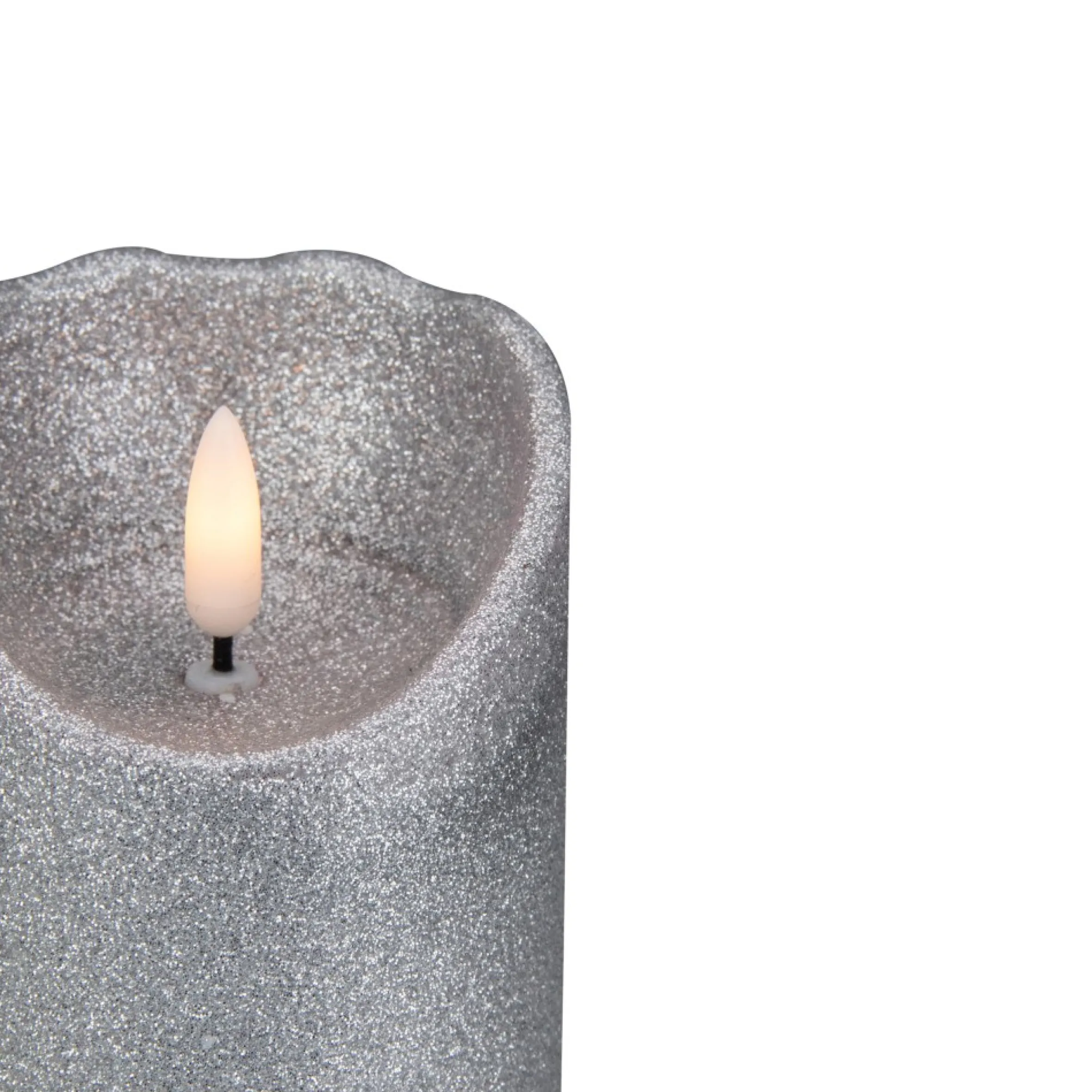 4" Led Silver Glitter Flameless Christmas Decor Candle