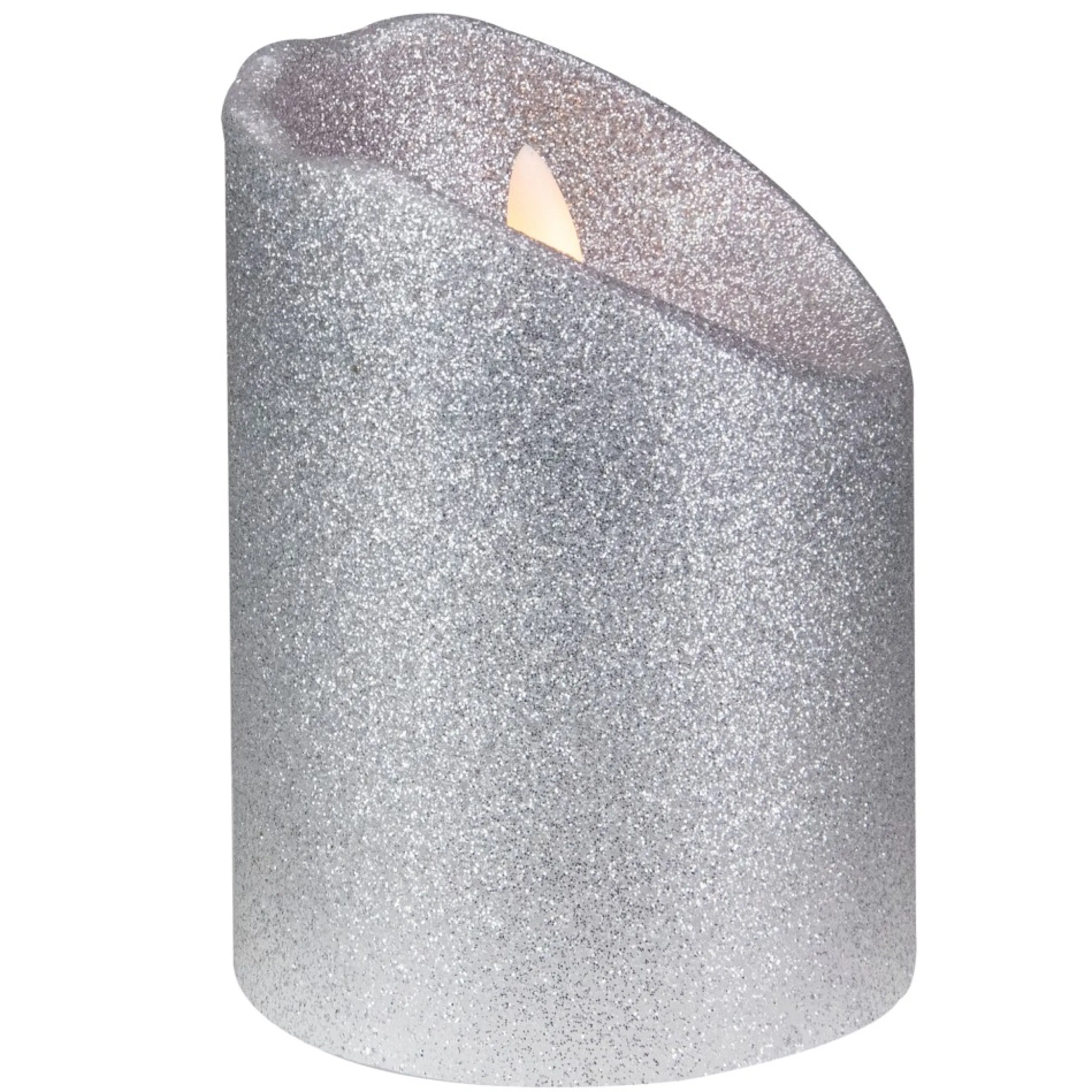 4" Led Silver Glitter Flameless Christmas Decor Candle