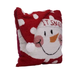 14" Let It Snow Hand Hooked Snowman Christmas Throw Pillow