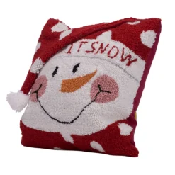14" Let It Snow Hand Hooked Snowman Christmas Throw Pillow