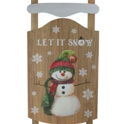24" Let It Snow Wooden Sled Snowman And Snowflakes Wall Sign