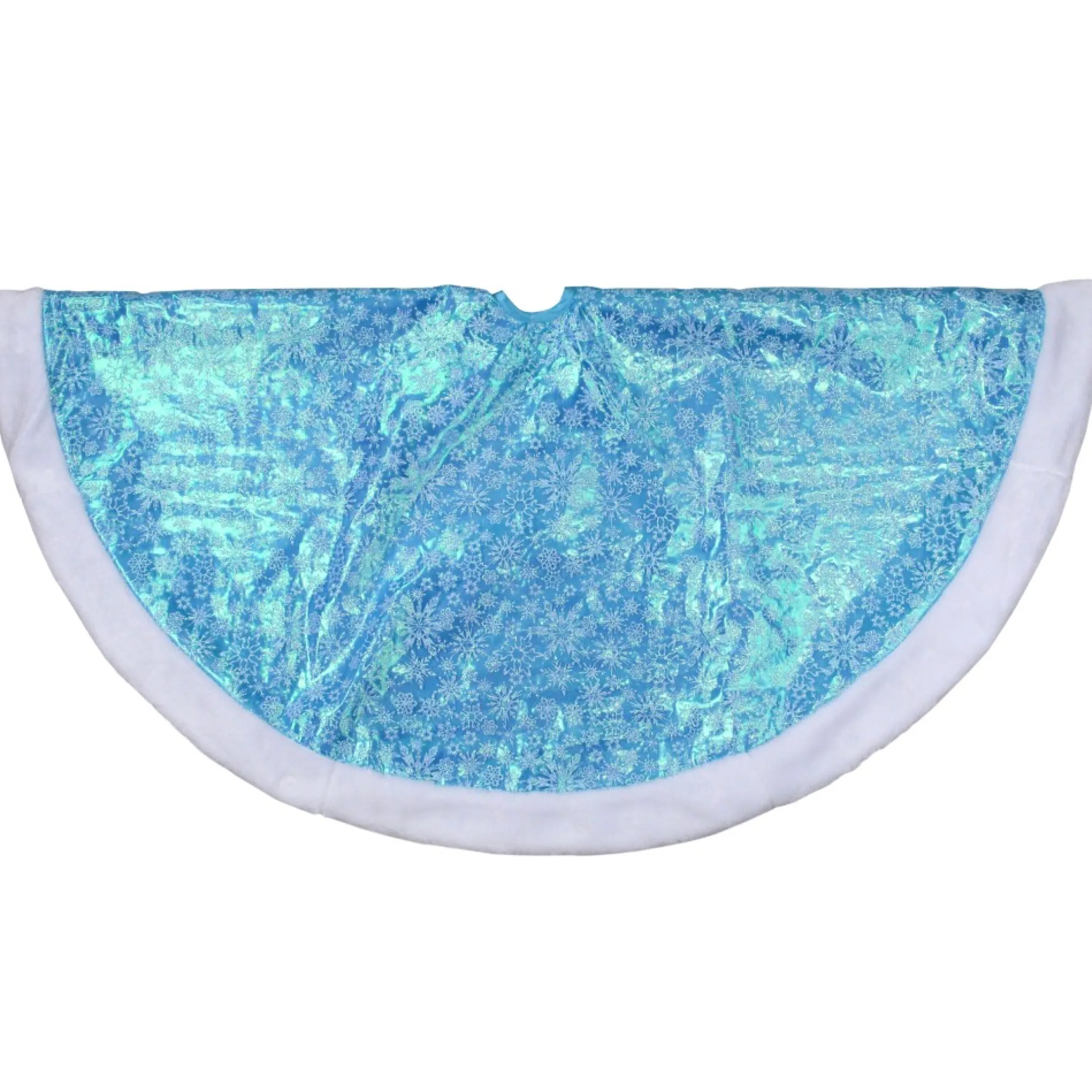 48" Light Blue Iridescent Mesh Glittered Snowflakes Christmas Tree Skirt