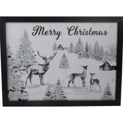 Lighted Black And White Winter Scene Merry Christmas Canvas Wall Art 11.75" X 15.75"
