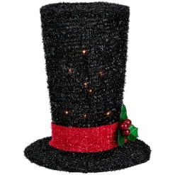 9.25" Lighted Black Tinsel Top Hat Christmas Tree Topper, Clear Lights