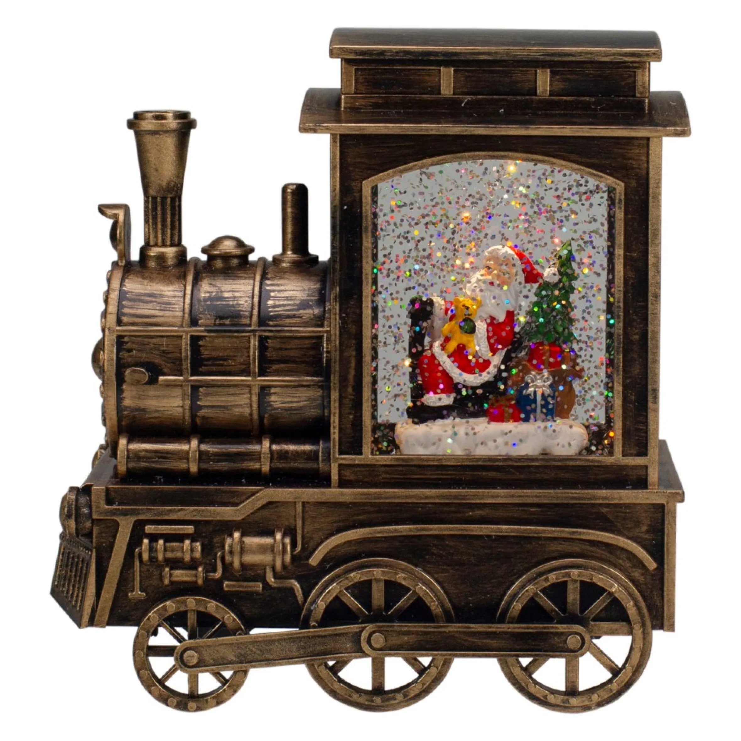 6.75" Lighted Black Train Christmas Snow Globe With Santa