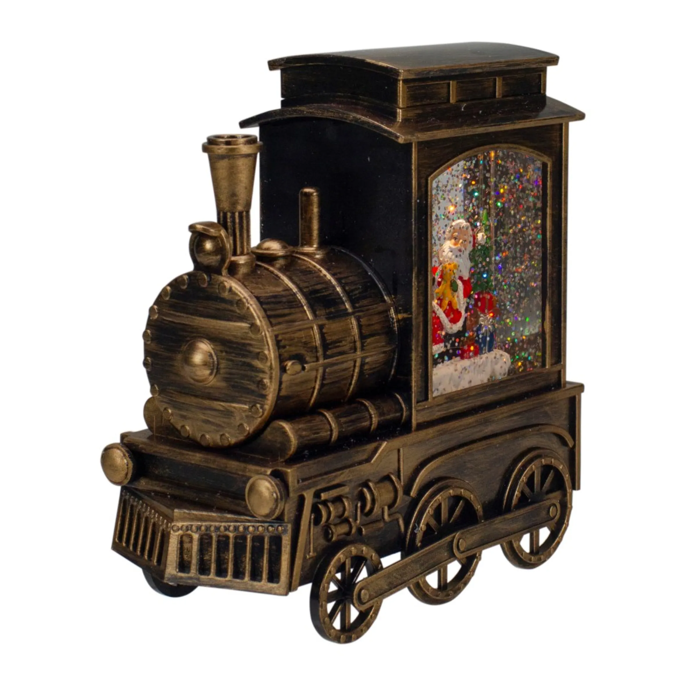 6.75" Lighted Black Train Christmas Snow Globe With Santa