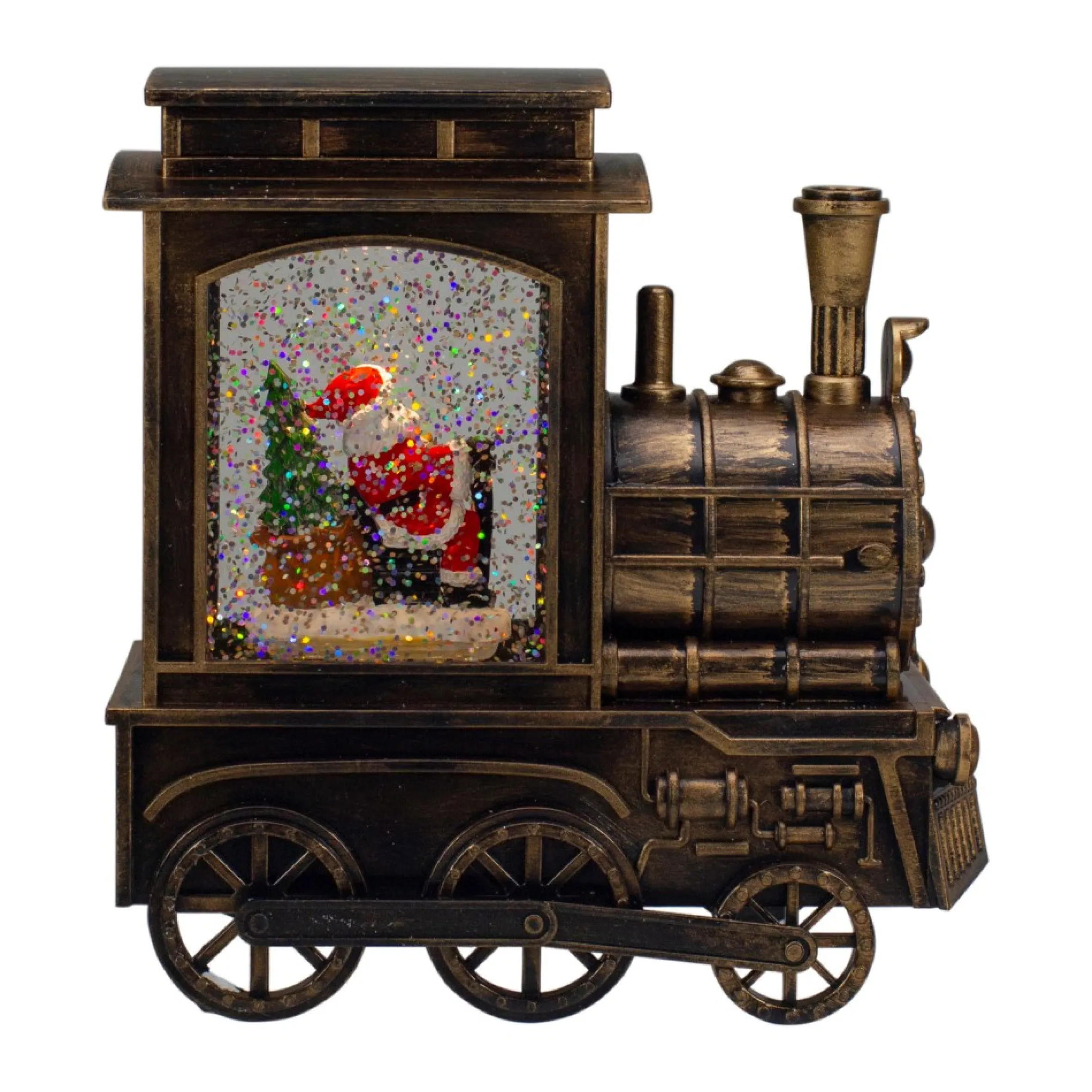 6.75" Lighted Black Train Christmas Snow Globe With Santa