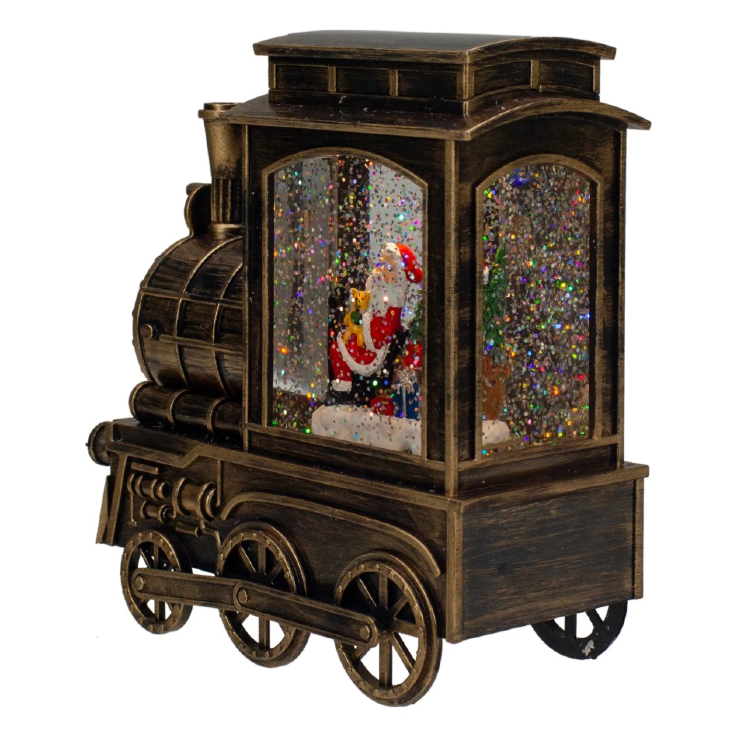 6.75" Lighted Black Train Christmas Snow Globe With Santa