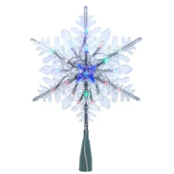 11" Lighted Blue And Clear Snowflake Christmas Tree Topper, Multicolor Led Lights