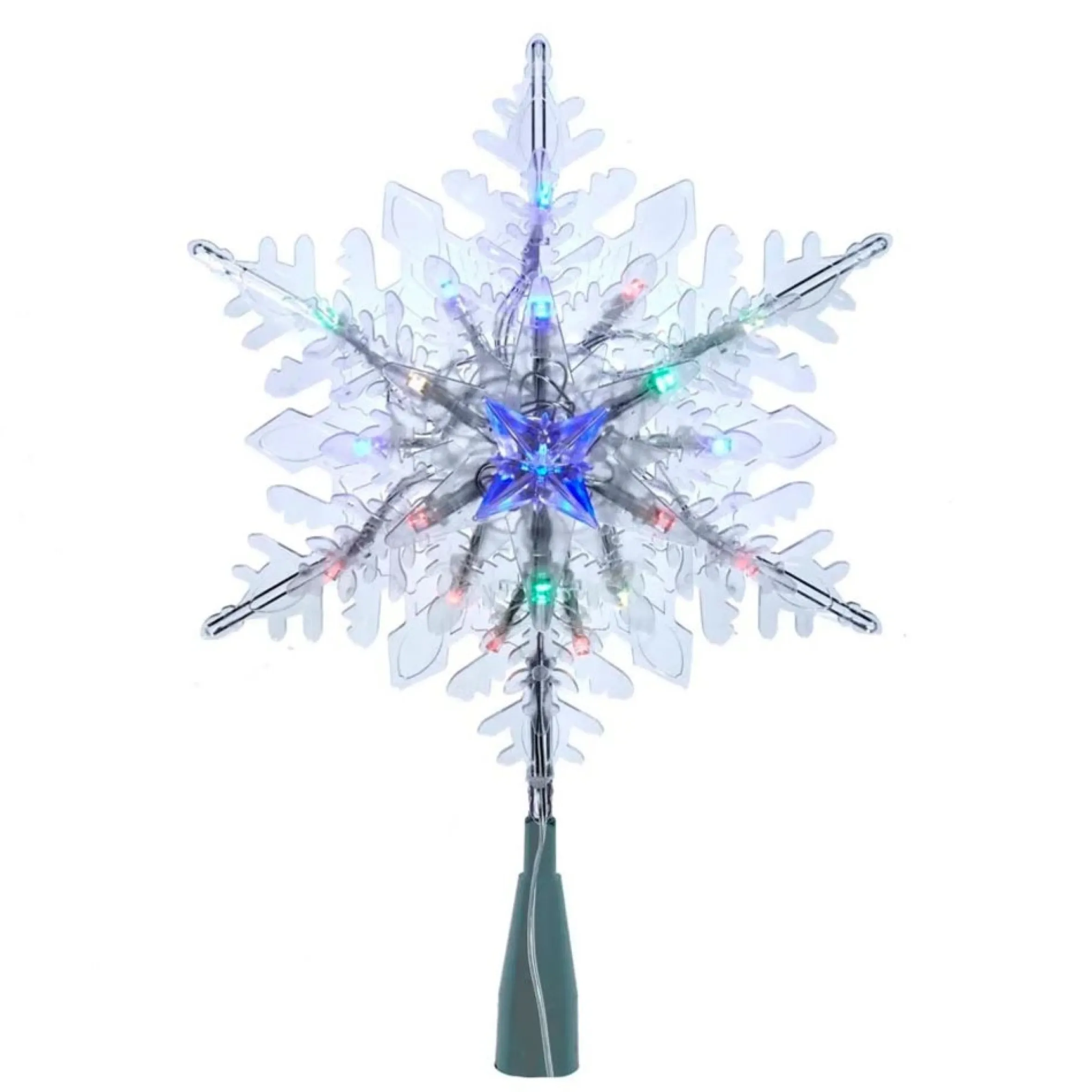 11" Lighted Blue And Clear Snowflake Christmas Tree Topper, Multicolor Led Lights