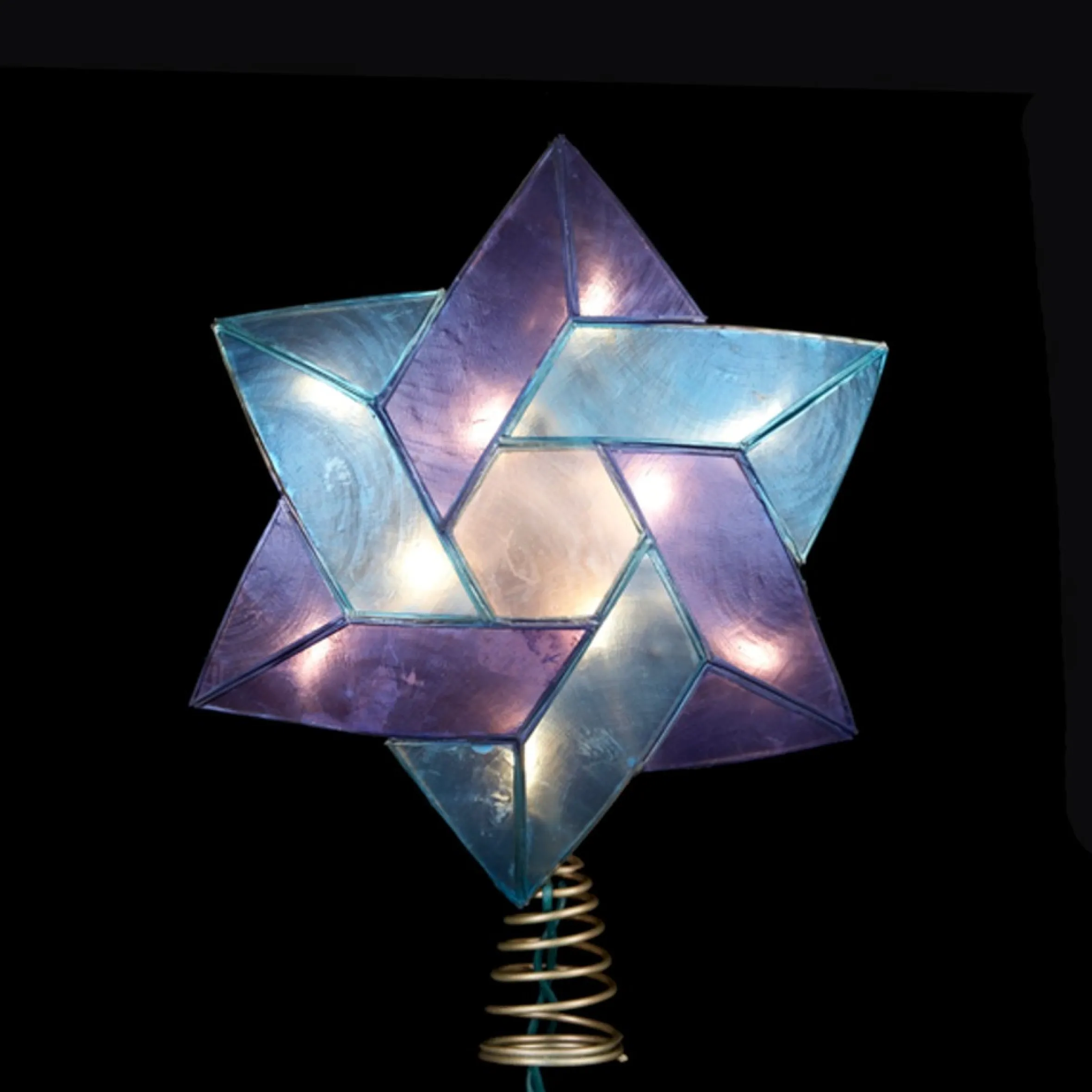 8" Lighted Blue And White Star Of David Capiz Shell Christmas Tree Topper - Clear Lights