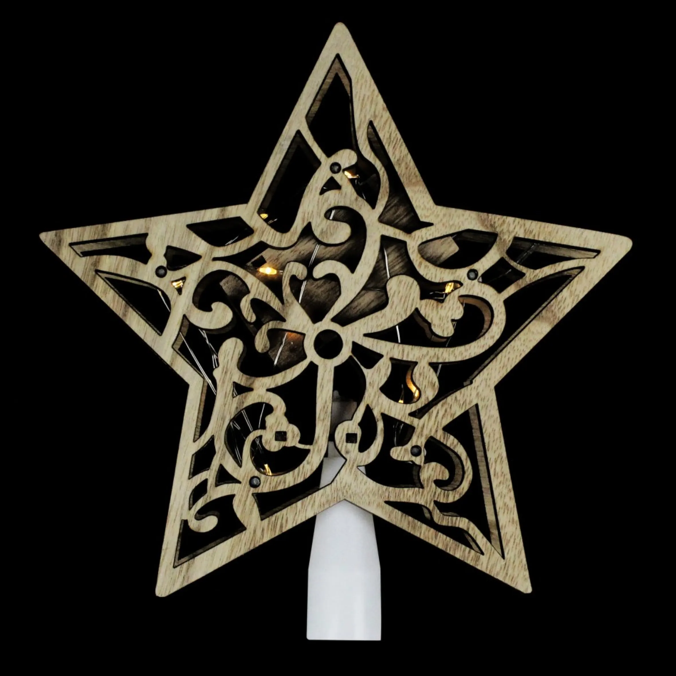 10" Lighted Brown Star With Cut-Out Design Christmas Tree Topper - Clear Lights