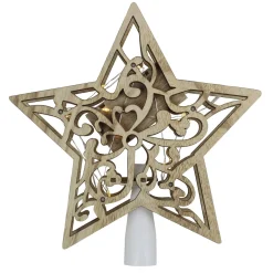 10" Lighted Brown Star With Cut-Out Design Christmas Tree Topper - Clear Lights