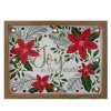 11.8" Lighted Brown Wooden Frame Poinsettia "Joy To The World" In Glitter Christmas Plaque