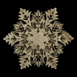 8.5" Lighted Brown Wooden Snowflake Christmas Tree Topper - Clear Lights
