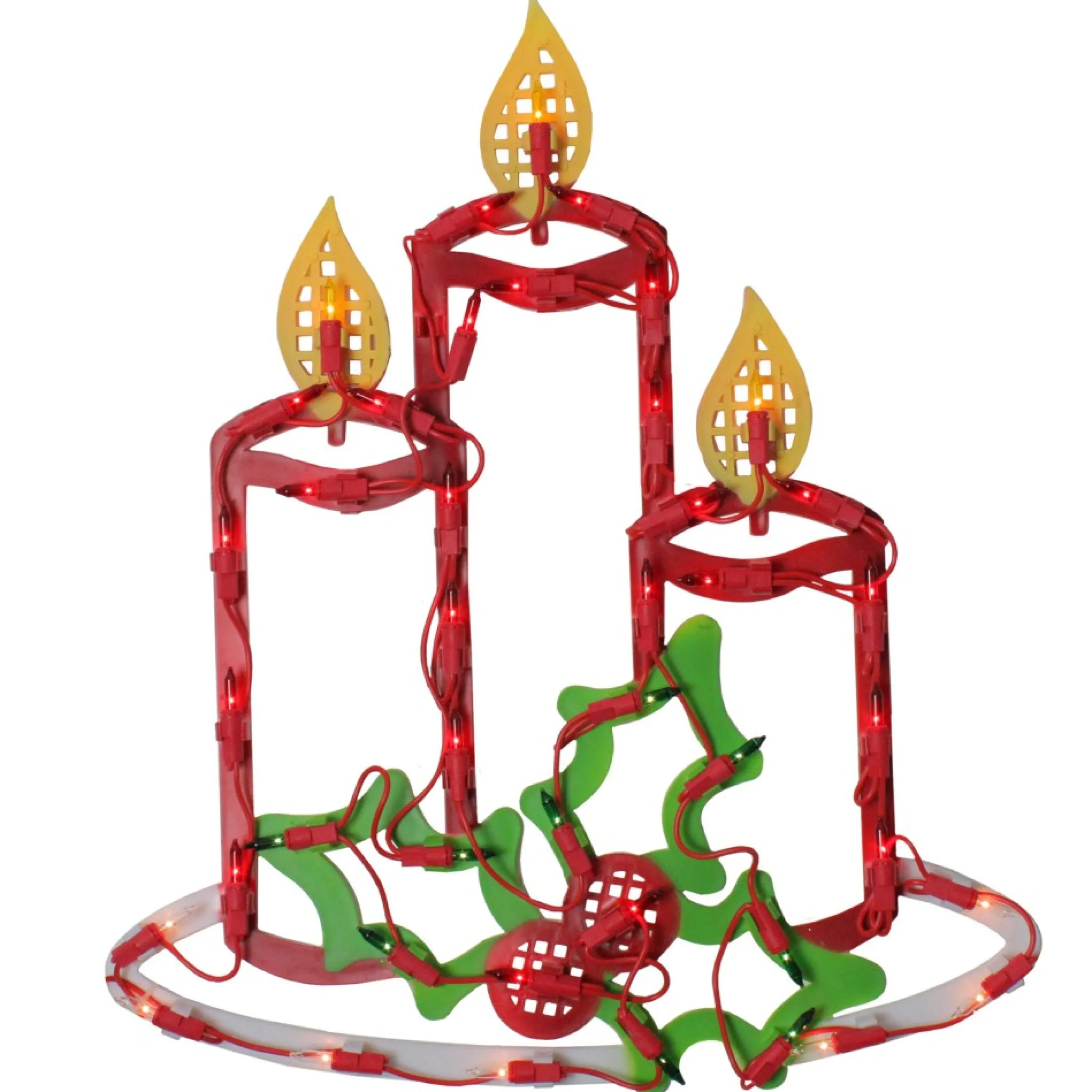 16.5" Lighted Candles With Holly And Berry Christmas Window Silhouette