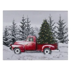 8" Lighted Christmas Tree In A Red Truck Tabletop Canvas Art