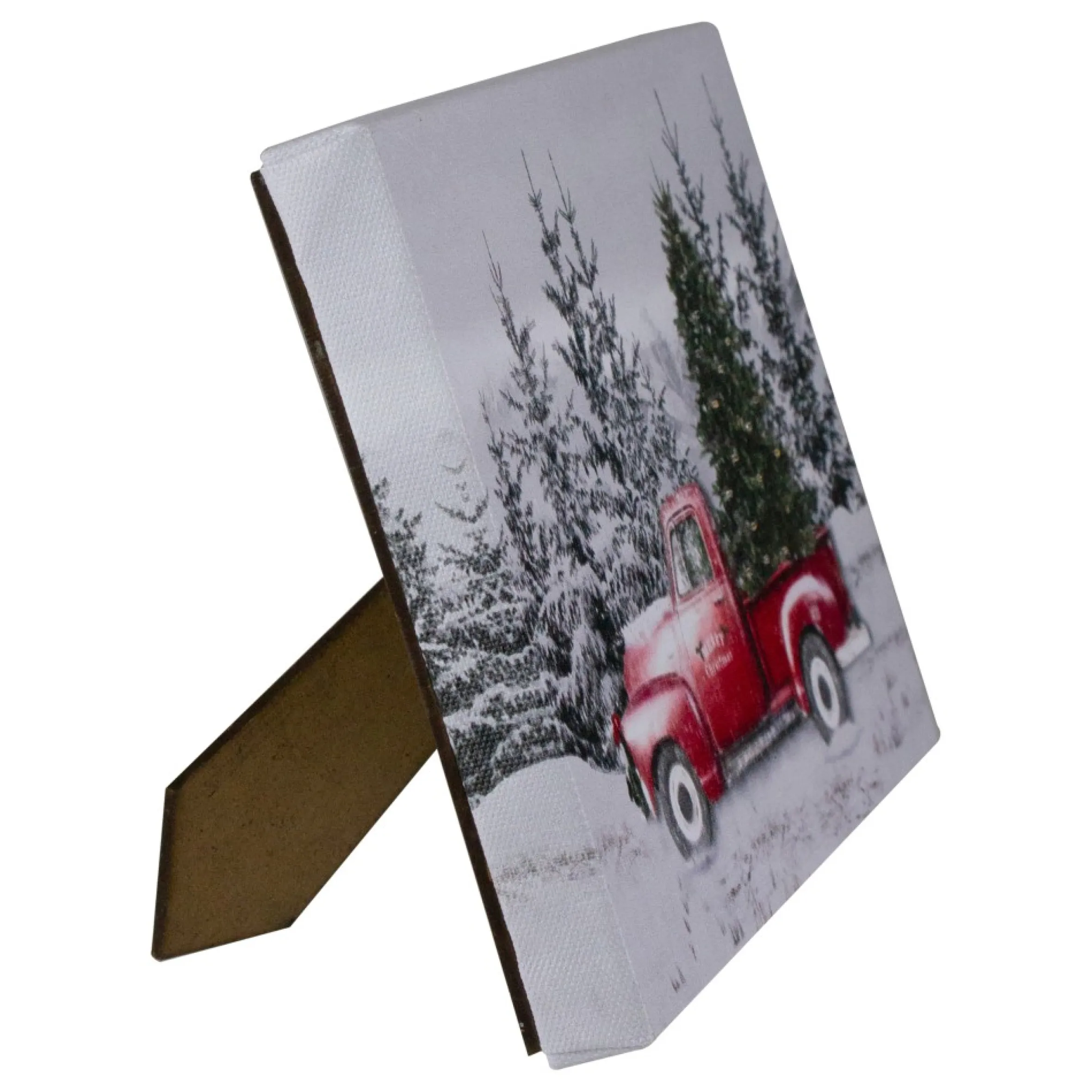 8" Lighted Christmas Tree In A Red Truck Tabletop Canvas Art
