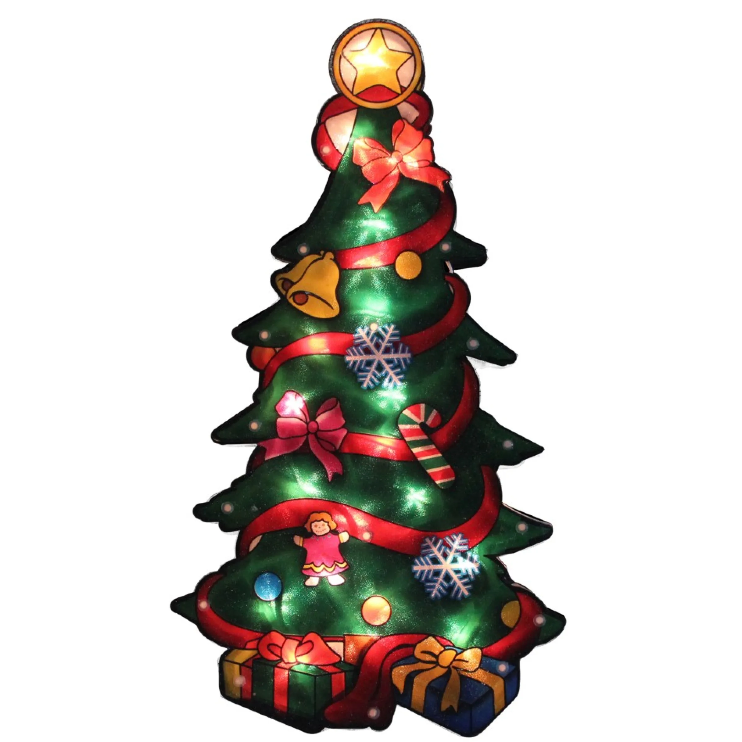 17.75" Lighted Christmas Tree With Presents Window Silhouette
