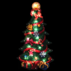 17.75" Lighted Christmas Tree With Presents Window Silhouette