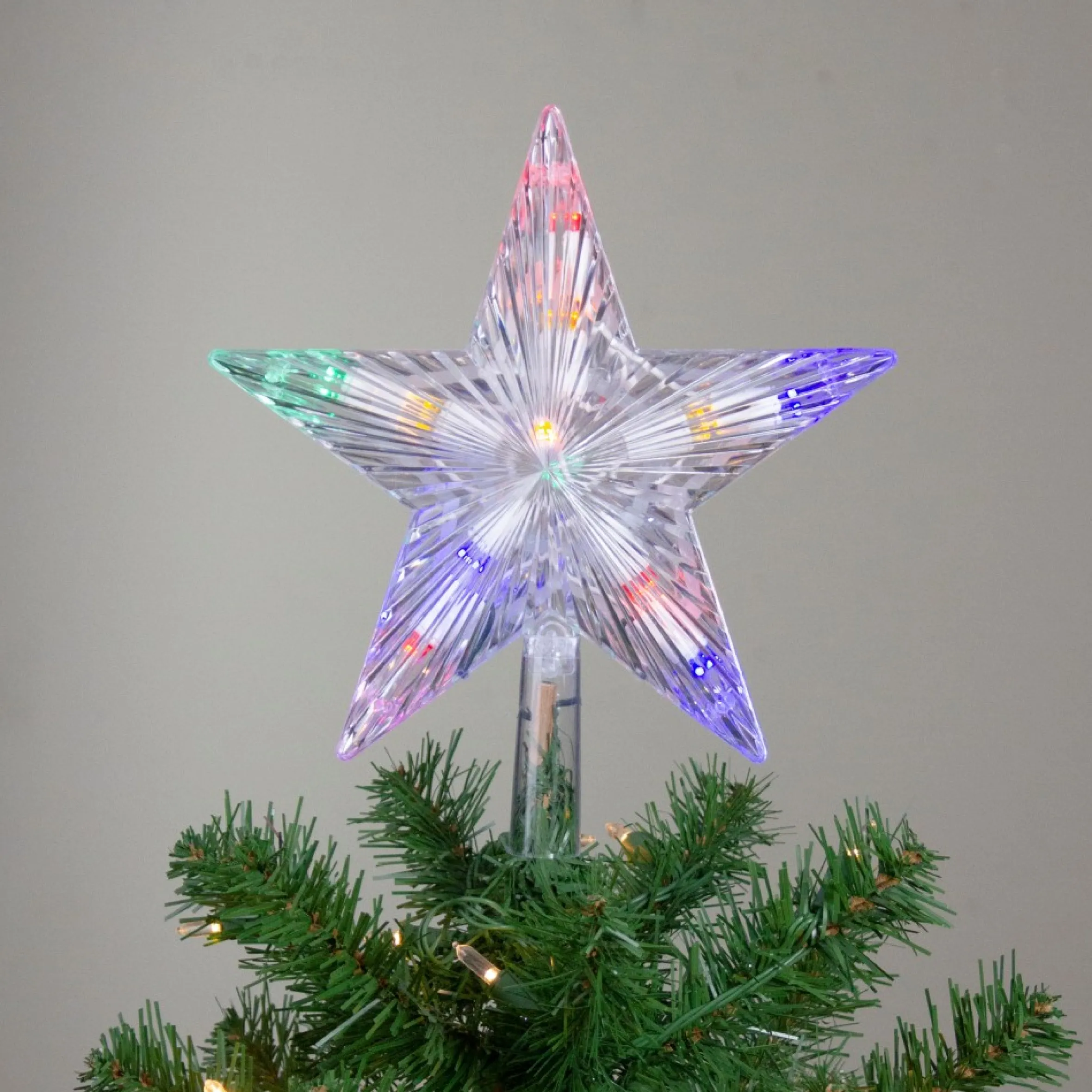 9.5" Lighted Clear 5 Point Star Christmas Tree Topper - Multicolor Led Lights