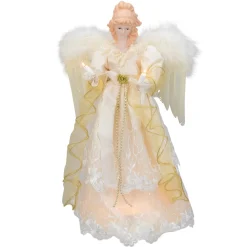 16.5" Lighted Cream And Gold Angel Christmas Tree Topper - Clear Lights