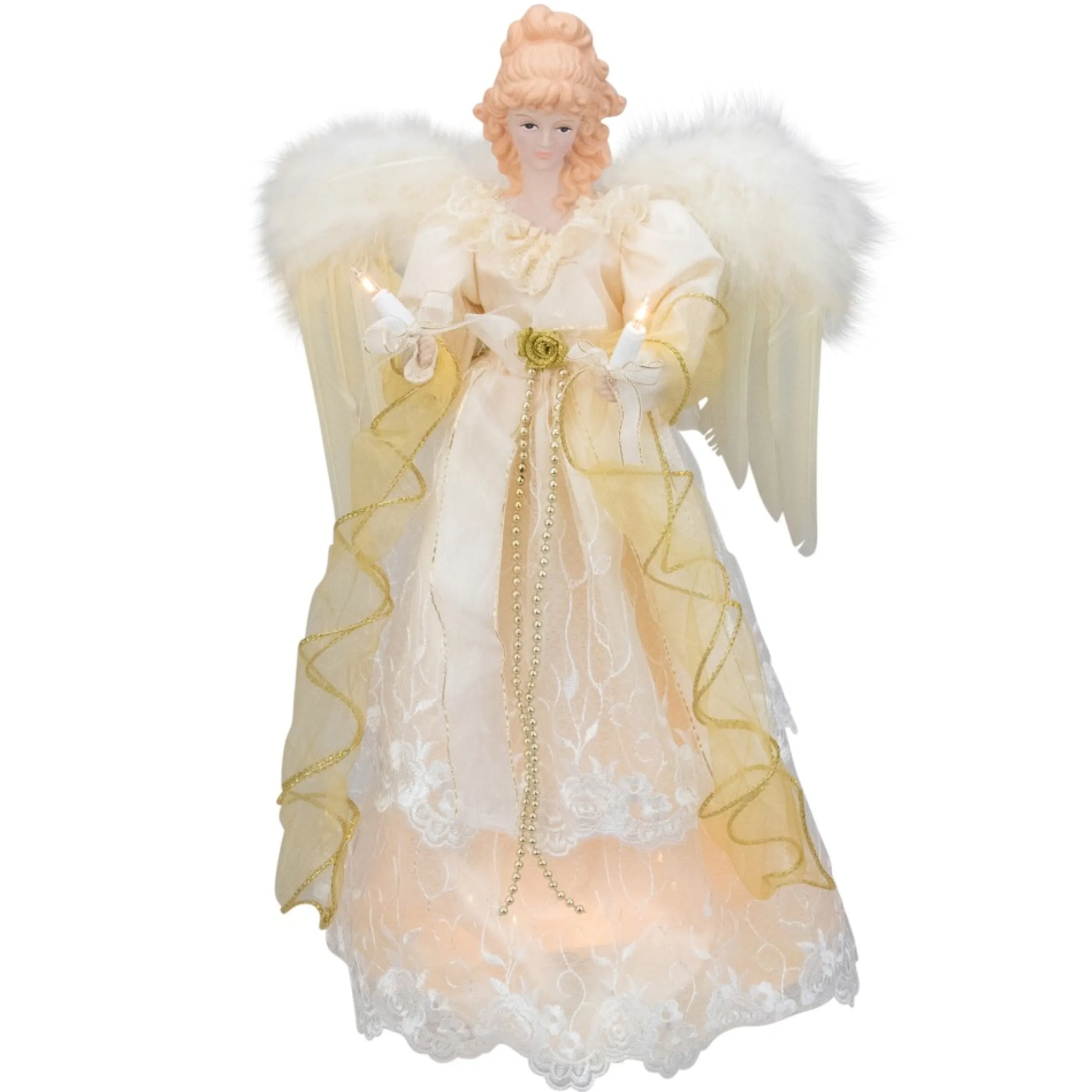 16.5" Lighted Cream And Gold Angel Christmas Tree Topper - Clear Lights