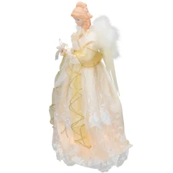 16.5" Lighted Cream And Gold Angel Christmas Tree Topper - Clear Lights