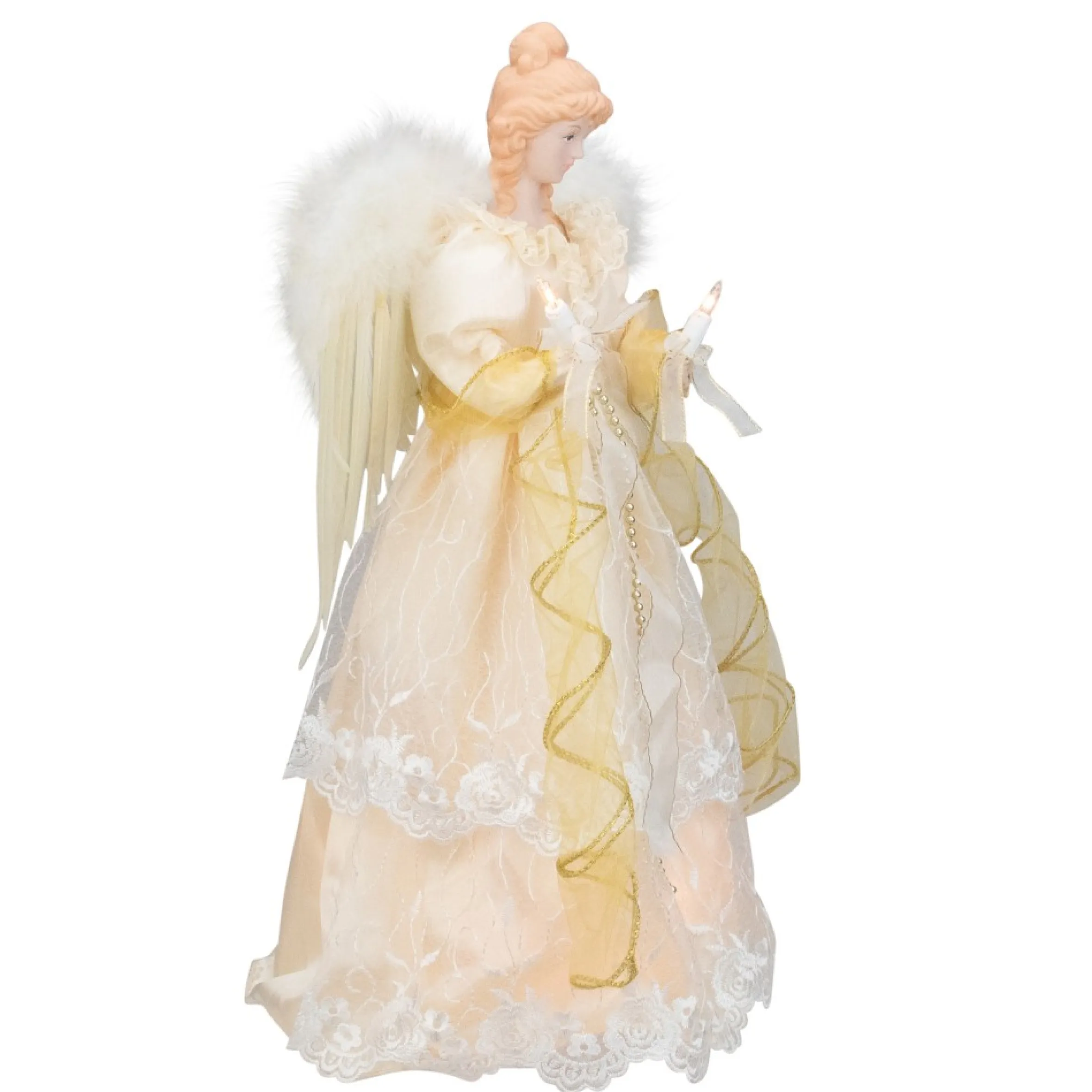 16.5" Lighted Cream And Gold Angel Christmas Tree Topper - Clear Lights