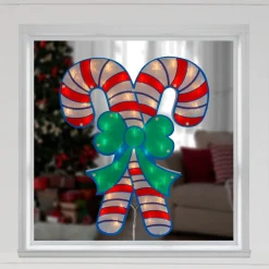 18.5" Lighted Double Candy Cane Christmas Window Silhouette