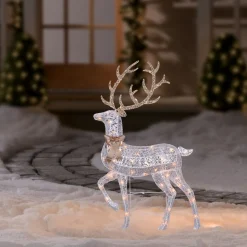 46" Lighted 2-D Silver Glitter Reindeer Outdoor Christmas Decoration
