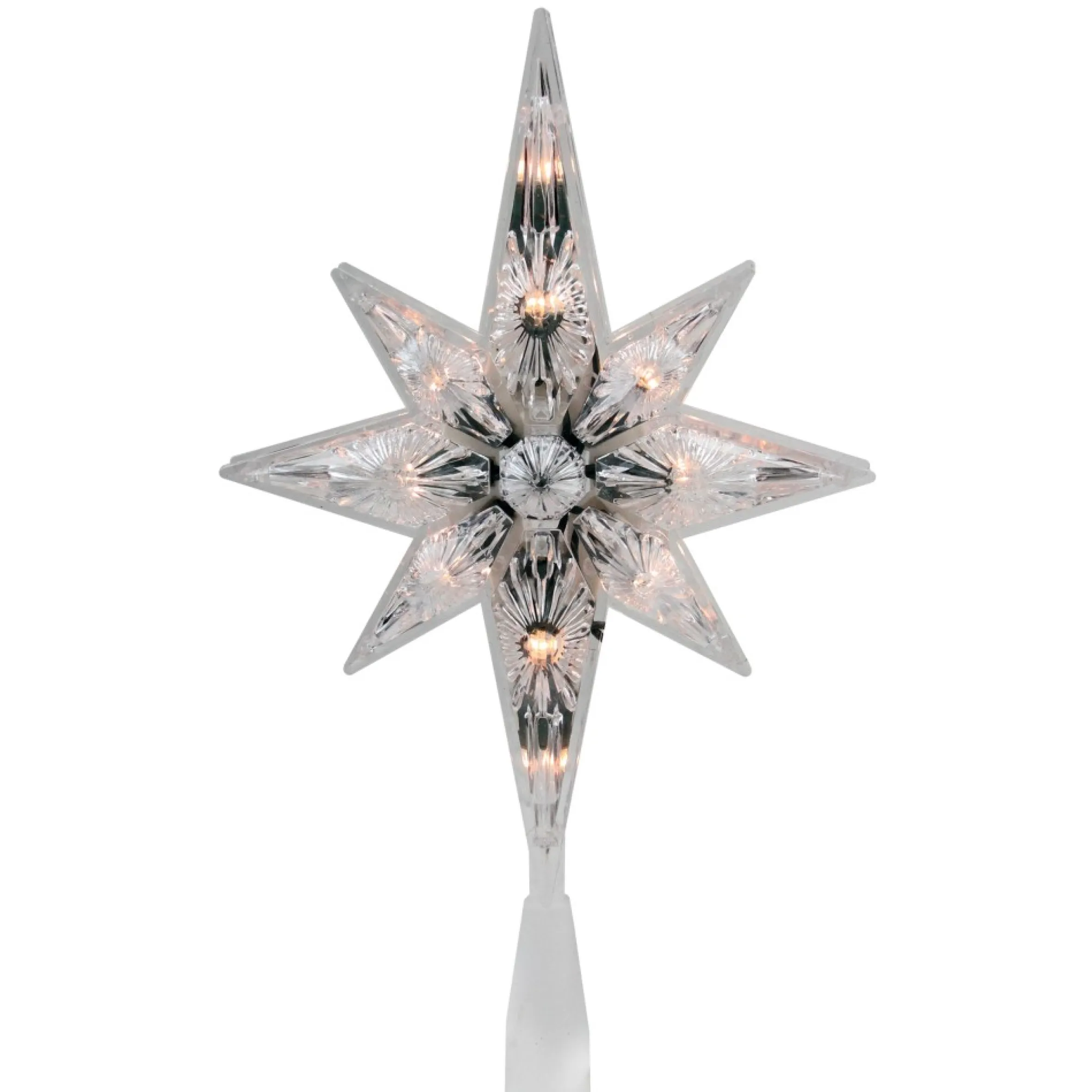 10" Lighted Faceted Star Of Bethlehem Christmas Tree Topper- Clear Lights, Green Wire