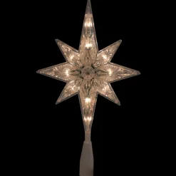 10" Lighted Faceted Star Of Bethlehem Christmas Tree Topper- Clear Lights, Green Wire