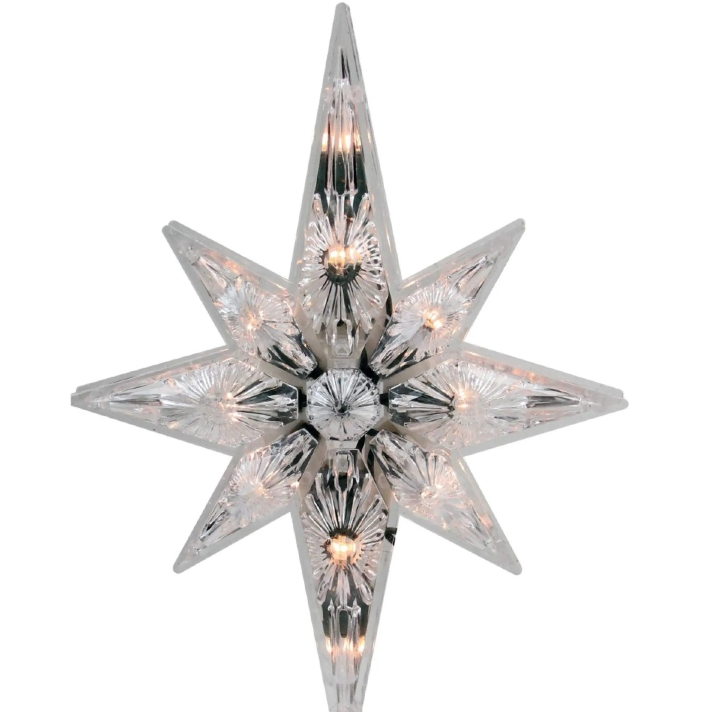 10" Lighted Faceted Star Of Bethlehem Christmas Tree Topper- Clear Lights, Green Wire