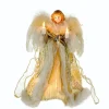 10" Lighted Fluffy Winged White And Gold Angel Christmas Tree Topper - Clear Lights