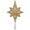 10" Lighted Frosted Clear And Gold Scroll Star Of Bethlehem Christmas Tree Topper - Clear Lights