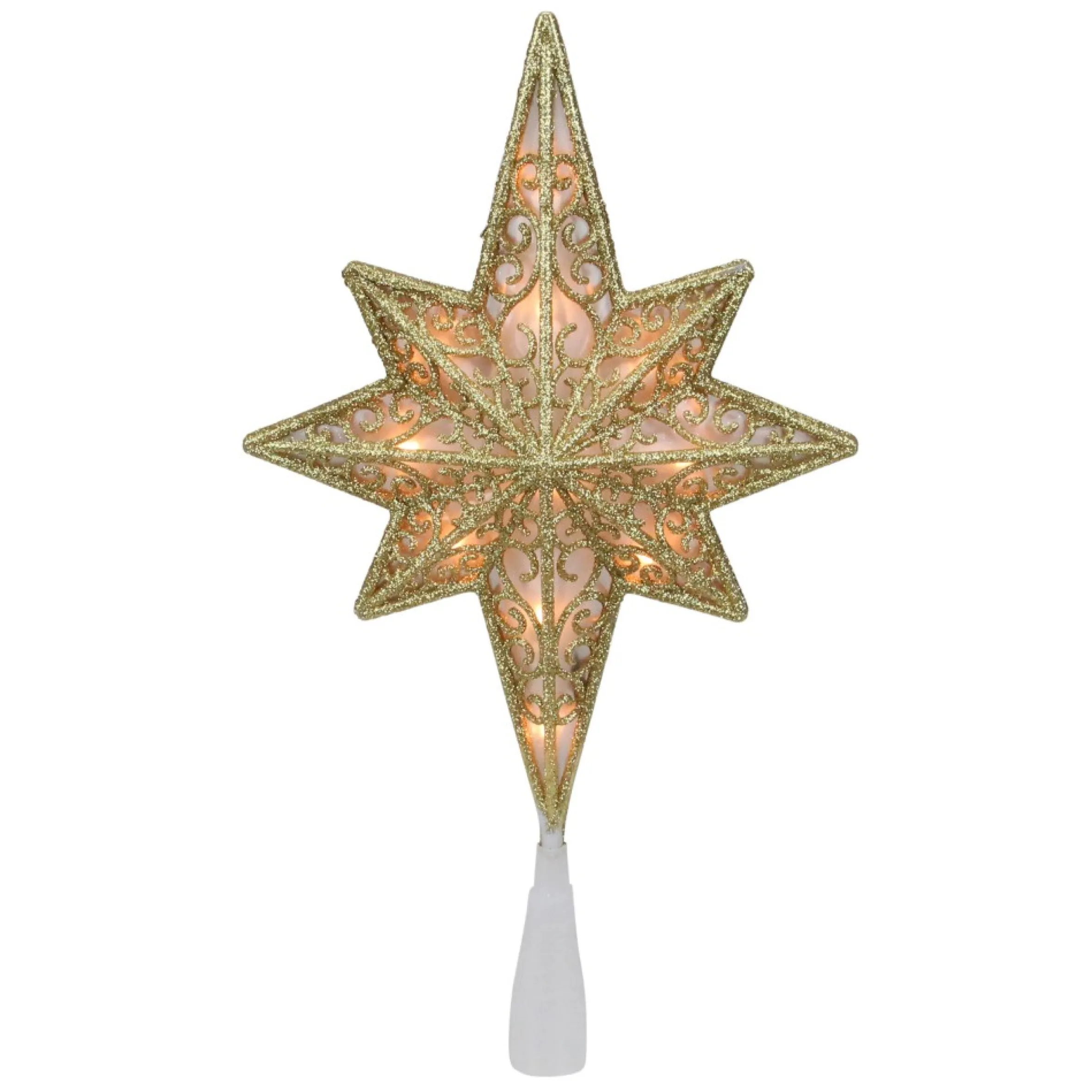 10" Lighted Frosted Clear And Gold Scroll Star Of Bethlehem Christmas Tree Topper - Clear Lights