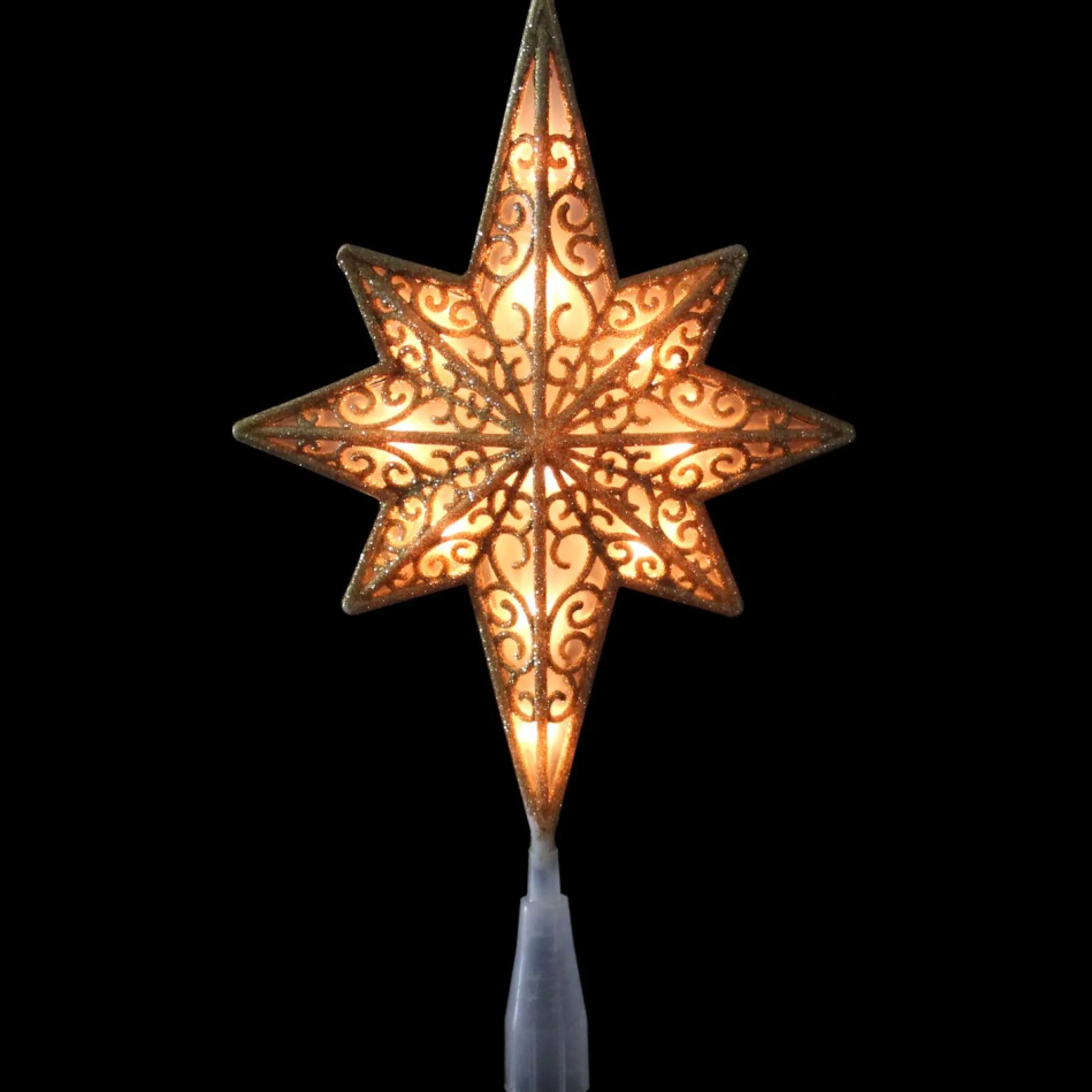 10" Lighted Frosted Clear And Gold Scroll Star Of Bethlehem Christmas Tree Topper - Clear Lights