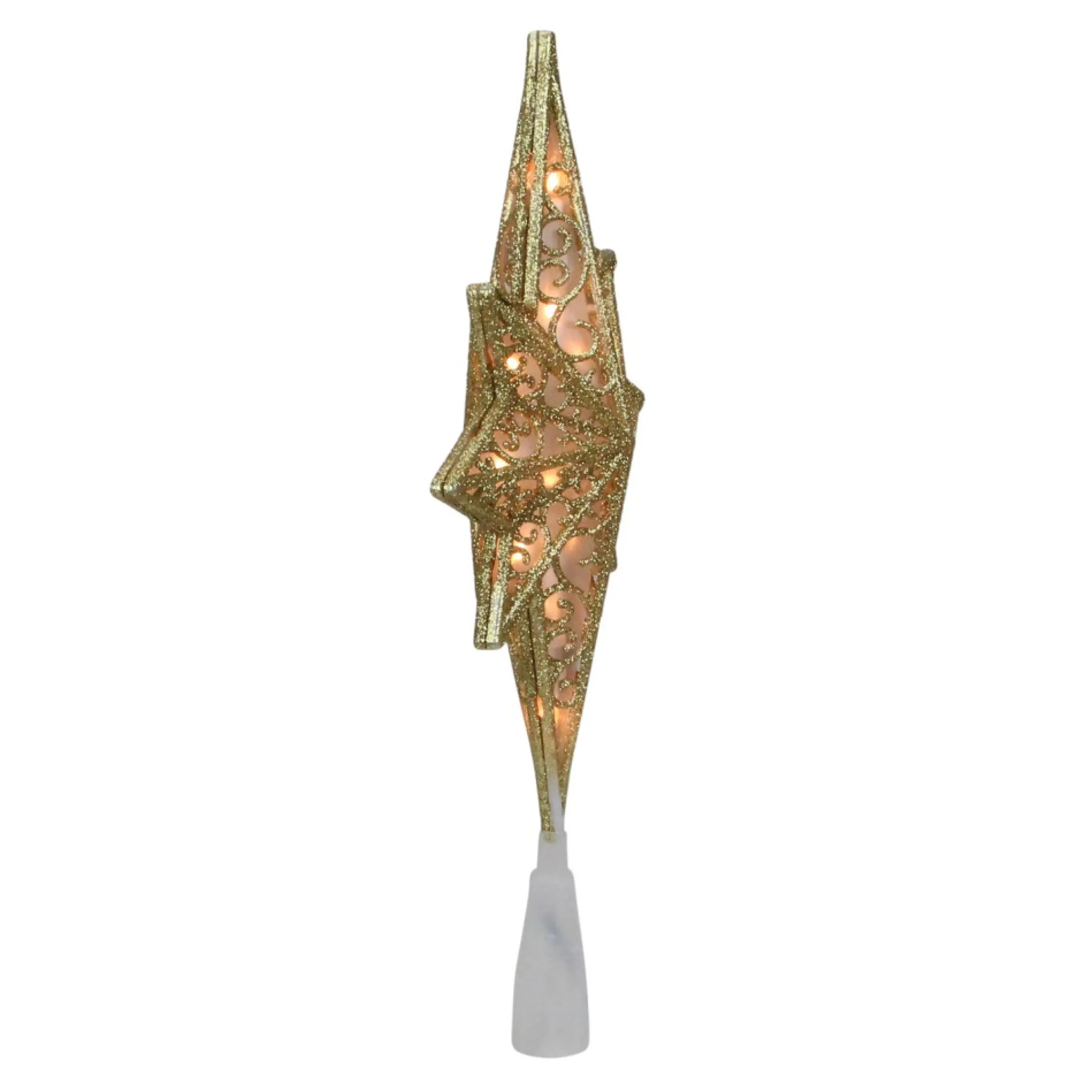 10" Lighted Frosted Clear And Gold Scroll Star Of Bethlehem Christmas Tree Topper - Clear Lights